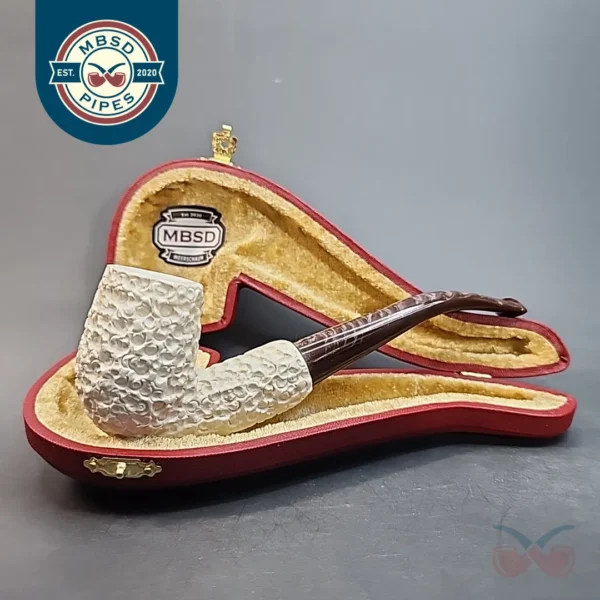 MBSD Meerschaum Rusticated Bent Billiard Block Meerschaum Pipe, Fitted Case [SOLD OUT]