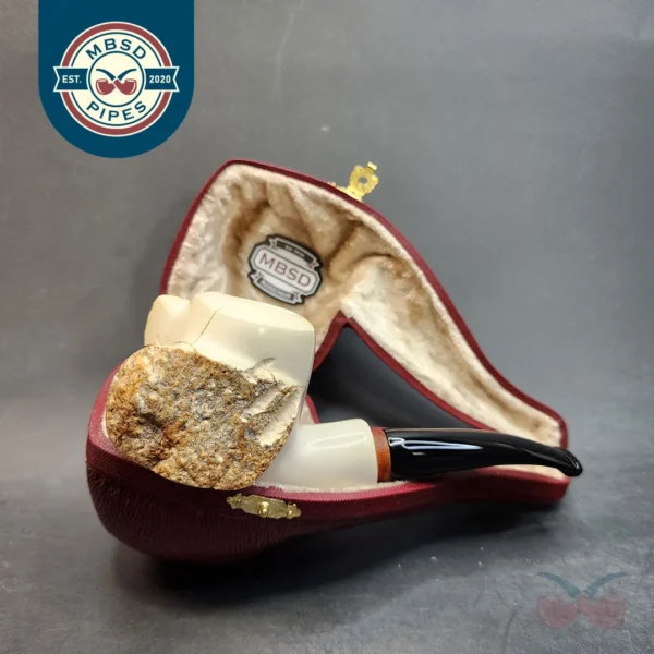 MBSD Meerschaum Deluxe Natural, Freehand Block Meerschaum Pipe, Briar-Mortise