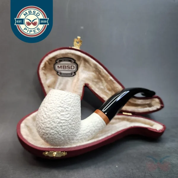 MBSD Meerschaum Deluxe, Rusticated Bent Apple Block Meerschaum Pipe, Briar-Mortis [SOLD OUT]