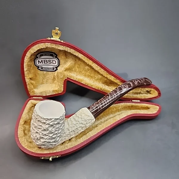 MBSD Meerschaum Rusticated Bent Billiard Block Meerschaum Pipe, Fitted Case [SOLD OUT] - Image 3