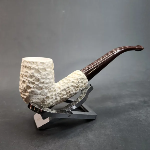 MBSD Meerschaum Rusticated Bent Billiard Block Meerschaum Pipe, Fitted Case [SOLD OUT] - Image 4