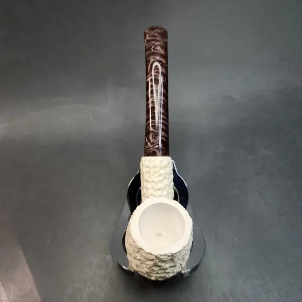 MBSD Meerschaum Rusticated Bent Billiard Block Meerschaum Pipe, Fitted Case [SOLD OUT] - Image 5