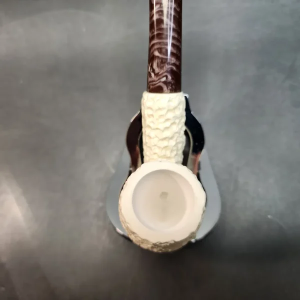 MBSD Meerschaum Rusticated Bent Billiard Block Meerschaum Pipe, Fitted Case [SOLD OUT] - Image 6