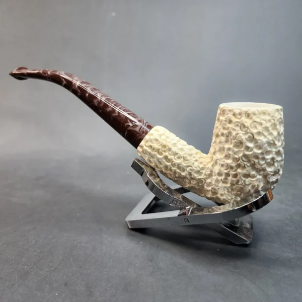 MBSD Meerschaum Rusticated Bent Billiard Block Meerschaum Pipe, Fitted Case [SOLD OUT] - Image 8