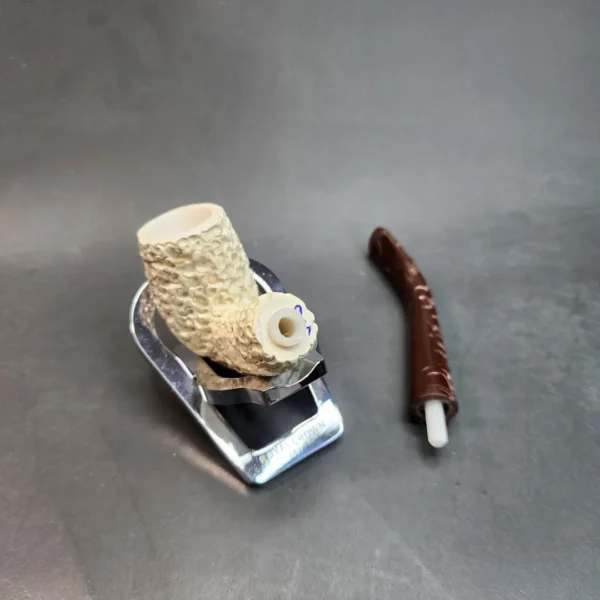 MBSD Meerschaum Rusticated Bent Billiard Block Meerschaum Pipe, Fitted Case [SOLD OUT] - Image 12
