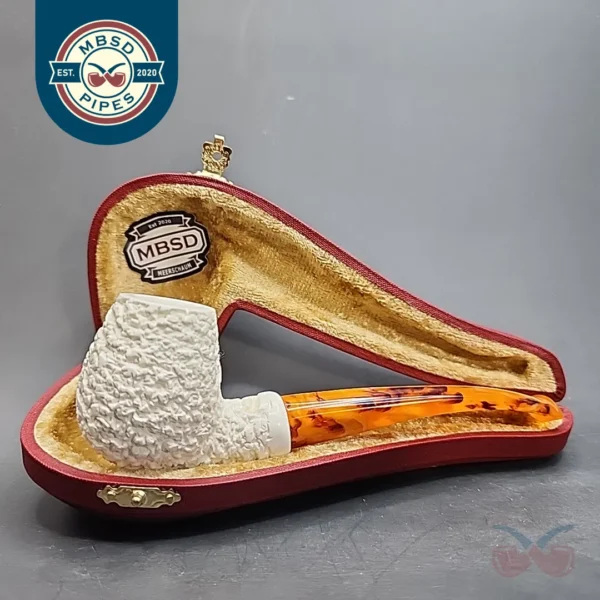 MBSD Meerschaum Rusticated Block Meerschaum Pipe, Fitted Case [SOLD OUT]