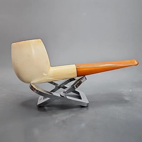 Antique Straight Apple Estate Block Meerschaum Pipe, Amber Stem - Image 4