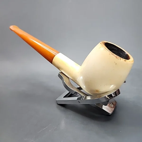 Antique Straight Apple Estate Block Meerschaum Pipe, Amber Stem - Image 8