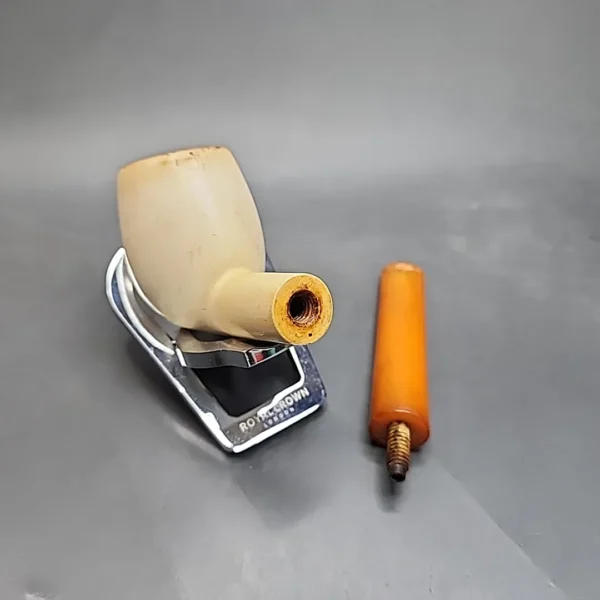 Antique Straight Apple Estate Block Meerschaum Pipe, Amber Stem - Image 13