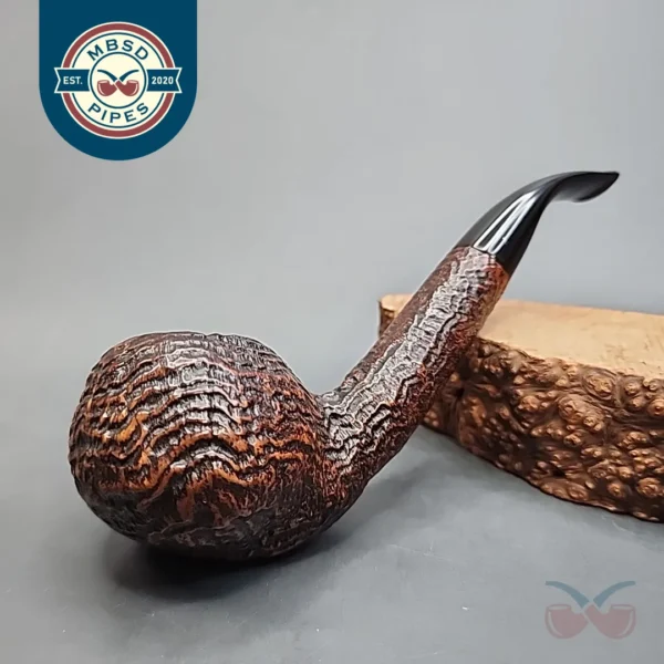 Age Bogelund D Sandblasted Bent Apple Estate Briar Pipe, Danish Estates (9mm)