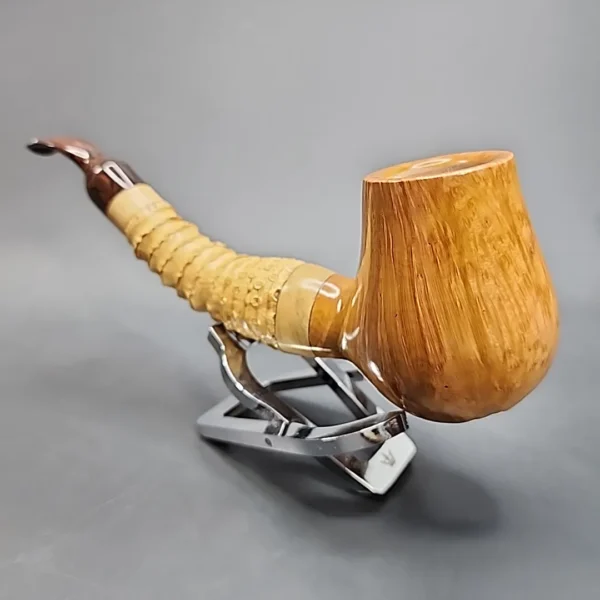 PapaBearPipes Smooth Bent Brandy, Bamboo Shank Artisan Briar Pipe [SOLD OUT] - Image 7