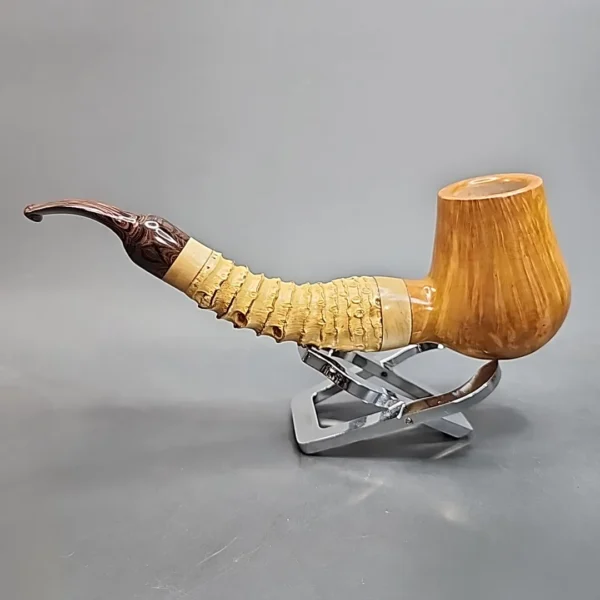 PapaBearPipes Smooth Bent Brandy, Bamboo Shank Artisan Briar Pipe [SOLD OUT] - Image 8