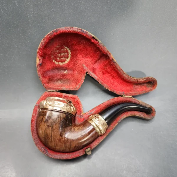 Antique French Made, Gold Mounted Bent Rhodesian Estate Briar Pipe - Image 3