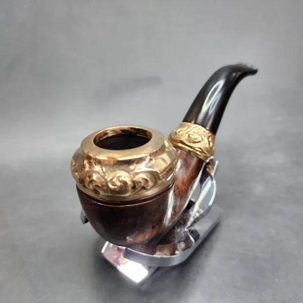 Antique French Made, Gold Mounted Bent Rhodesian Estate Briar Pipe - Image 5