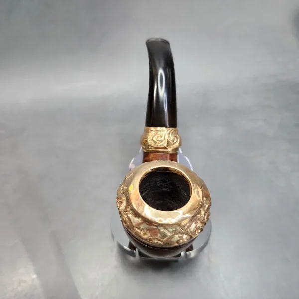Antique French Made, Gold Mounted Bent Rhodesian Estate Briar Pipe - Image 6