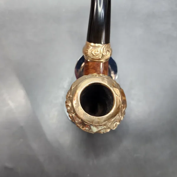 Antique French Made, Gold Mounted Bent Rhodesian Estate Briar Pipe - Image 7