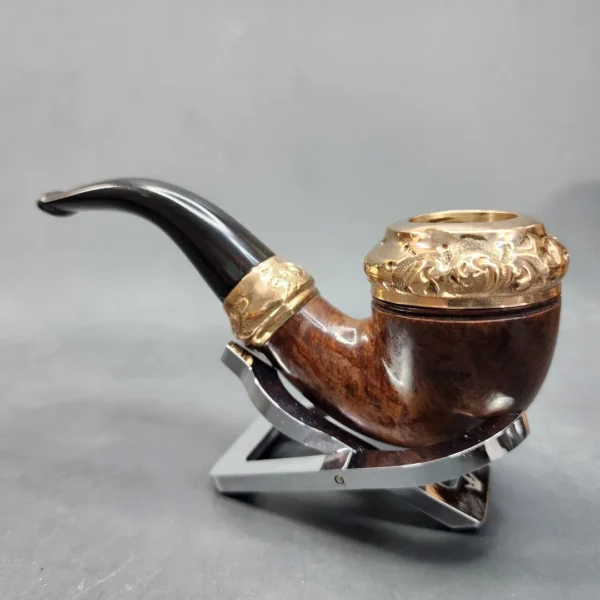 Antique French Made, Gold Mounted Bent Rhodesian Estate Briar Pipe - Image 9