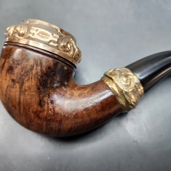 Antique French Made, Gold Mounted Bent Rhodesian Estate Briar Pipe - Image 10
