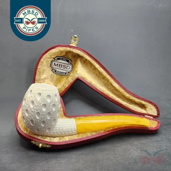 MBSD Meerschaum Lattice Bent Egg Block Meerschaum Pipe, Fitted Case [SOLD OUT]