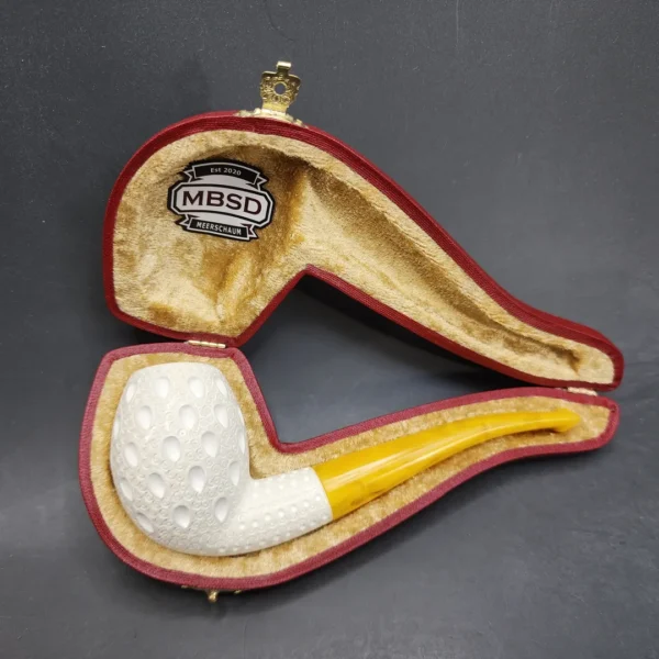 MBSD Meerschaum Lattice Bent Egg Block Meerschaum Pipe, Fitted Case [SOLD OUT] - Image 3