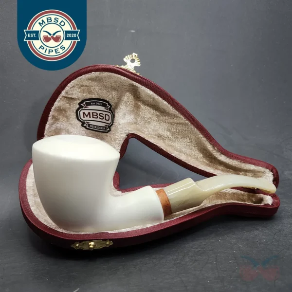 MBSD Meerschaum Deluxe Bent Rhodesian Block Meerschaum Pipe, Briar-Mortise [SOLD OUT]