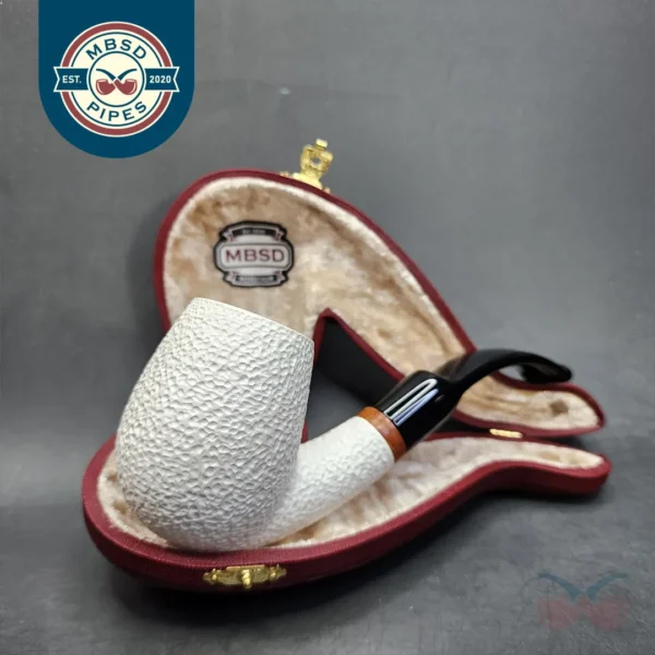 MBSD Meerschaum Deluxe Rusticated Bent Egg Block Meerschaum Pipe, Briar-Mortis [SOLD OUT]