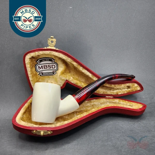 MBSD Classic Meerschaum Small Poker Block Meerschaum Pipe, Fitted Case
