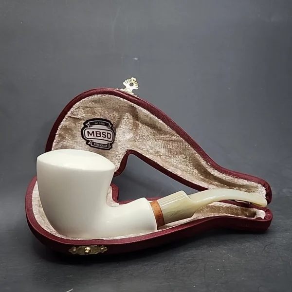 MBSD Meerschaum Deluxe Bent Rhodesian Block Meerschaum Pipe, Briar-Mortise [SOLD OUT] - Image 3