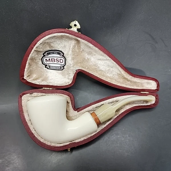 MBSD Meerschaum Deluxe Bent Rhodesian Block Meerschaum Pipe, Briar-Mortise [SOLD OUT] - Image 4