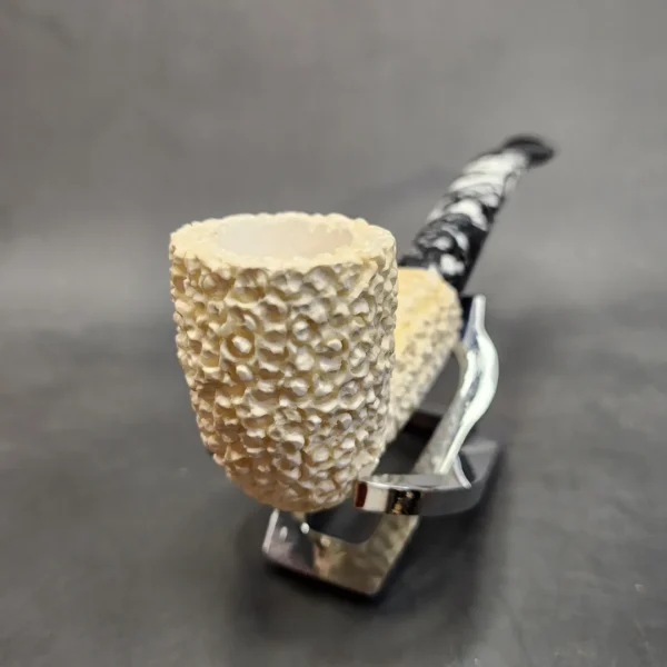 MBSD Meerschaum Rusticated Bent Dublin Block Meerschaum Pipe - Image 5