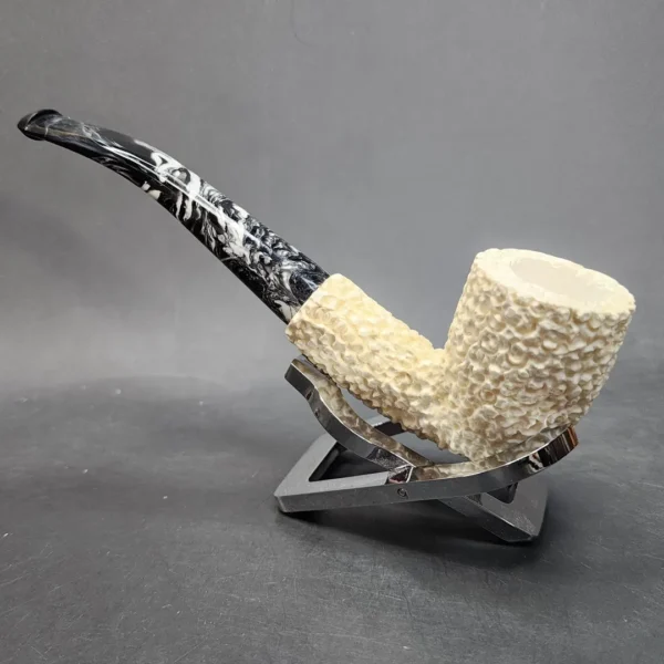 MBSD Meerschaum Rusticated Bent Dublin Block Meerschaum Pipe - Image 8