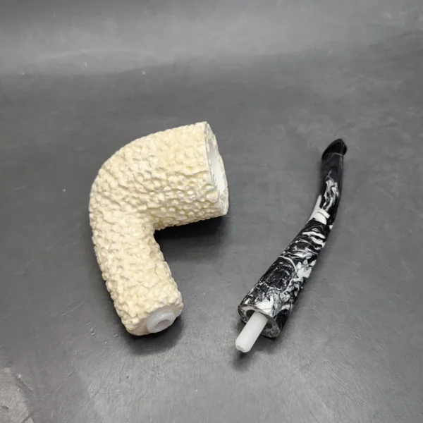 MBSD Meerschaum Rusticated Bent Dublin Block Meerschaum Pipe - Image 12