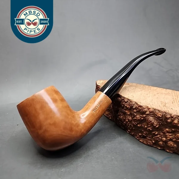 Roma Smooth Bent Billiard Estate Briar Pipe, Unsmoked