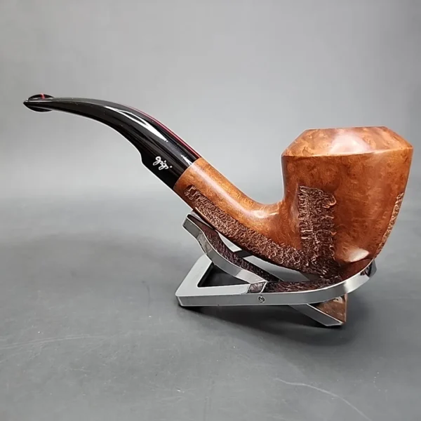 Gigi Red Line 455 Partially Rusticated Rhodesian Estate Briar Pipe, Unsmoked, 9mm - Image 8