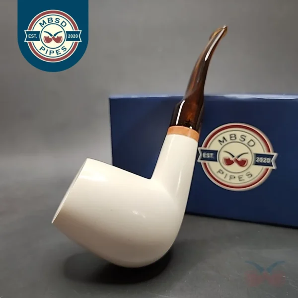 MBSD Meerschaum Deluxe Bent Brandy Block Meerschaum Pipe, Briar-Mortise