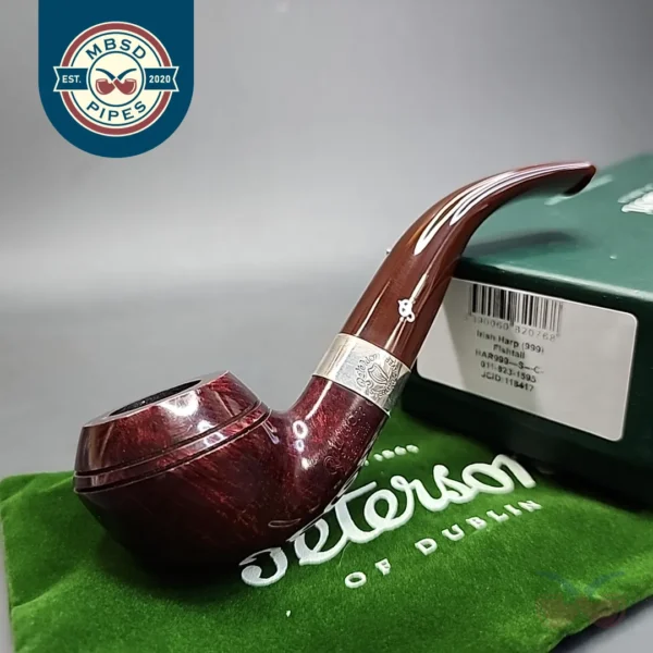 Peterson Irish Harp 999 Smooth Bent Rhodesian Briar Pipe, New