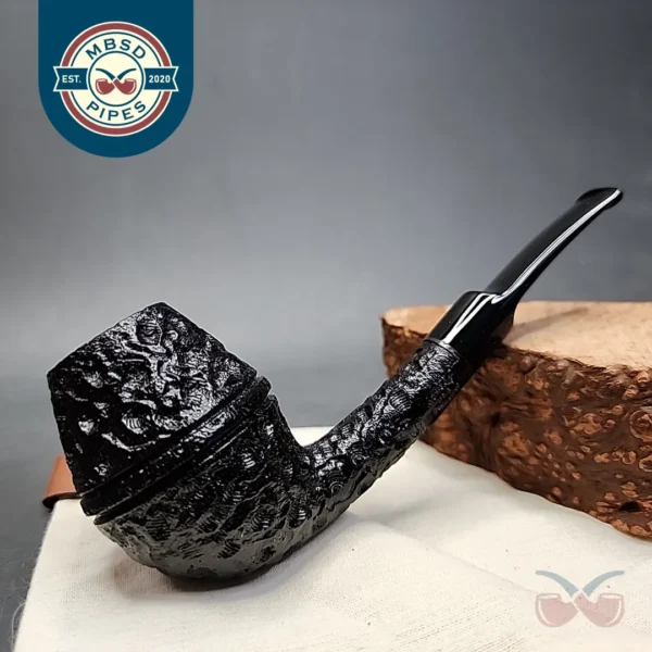 Chris Morgan Workshop Rusticated Bent Rhodesian Briar Pipe, New