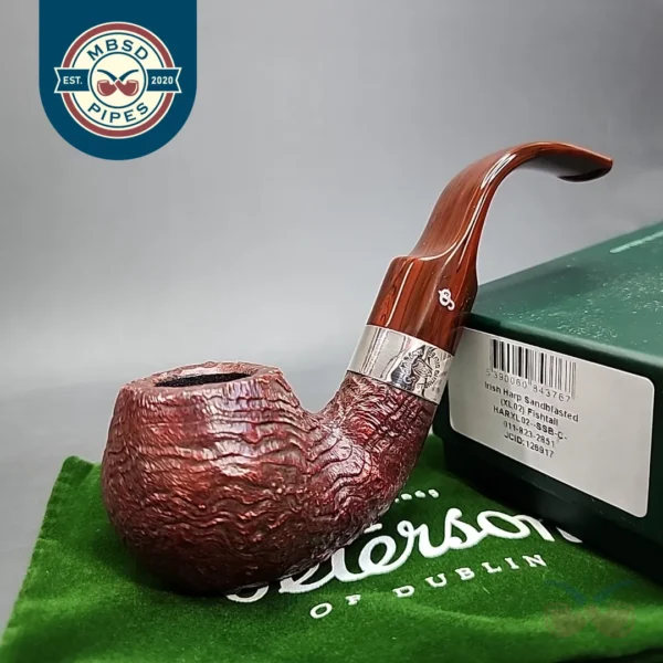 Peterson Irish Harp XL02 Sandblasted Bent Apple Briar Pipe, Fishtail, New