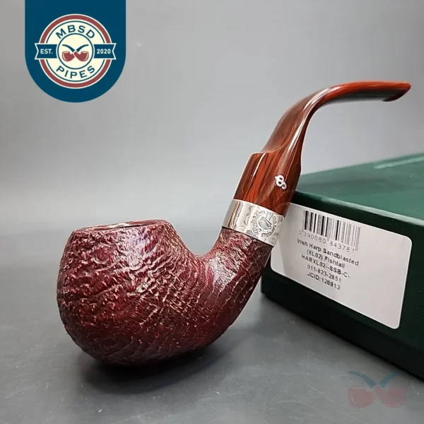 Peterson Irish Harp XL02 Sandblast Briar Pipe, Fishtail, New