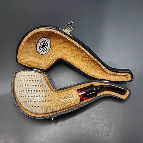 SMS lattice Bent Panel Estate Block Meerschaum Pipe - Image 3