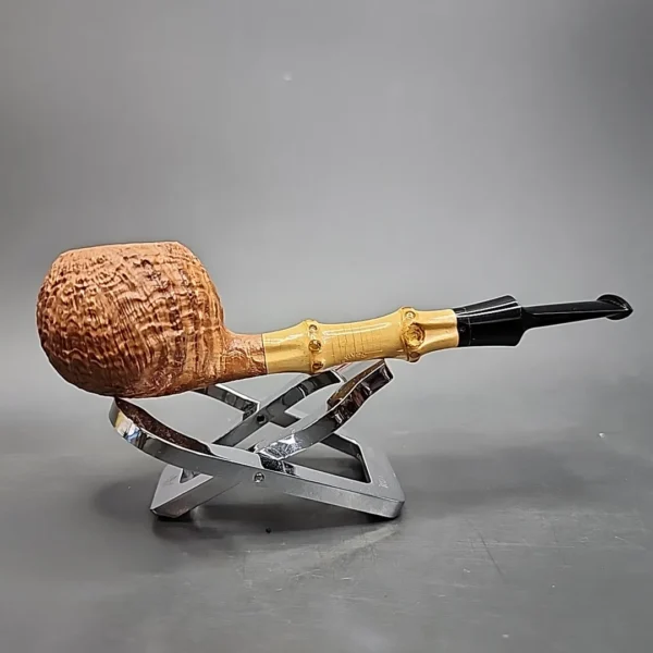 Adam Davidson Sandblasted Apple w Bamboo Estate Briar Pipe, Unsmoked [SOLD] - Image 3