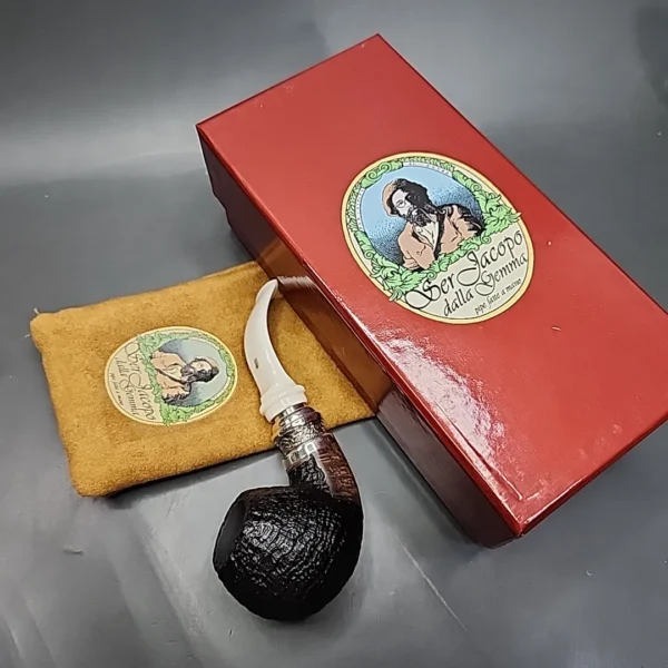 Ser Jacopo Pulchra Albus et Niger, Sandblasted Bent Apple Estate Briar Pipe, Unsmoked - Image 4