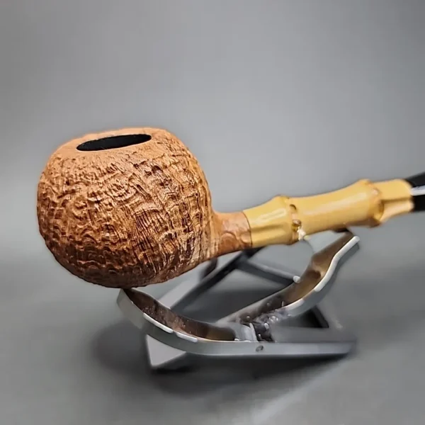 Adam Davidson Sandblasted Apple w Bamboo Estate Briar Pipe, Unsmoked [SOLD] - Image 4