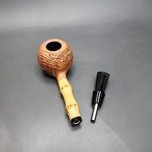 Adam Davidson Sandblasted Apple w Bamboo Estate Briar Pipe, Unsmoked [SOLD] - Image 12