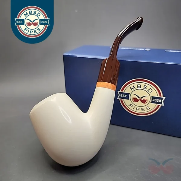 MBSD Meerschaum Deluxe Smooth Bent Egg Block Meerschaum Pipe, Briar-Mortise