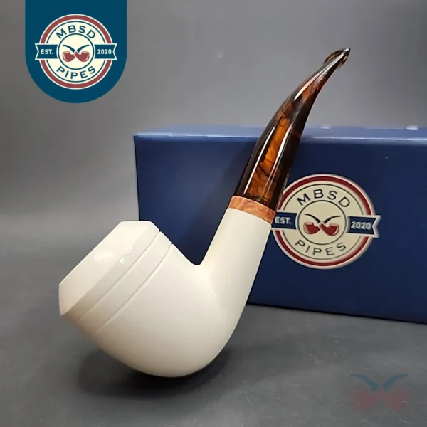 MBSD Meerschaum Deluxe Bent Rhodesian Block Meerschaum Pipe, Briar-Mortise