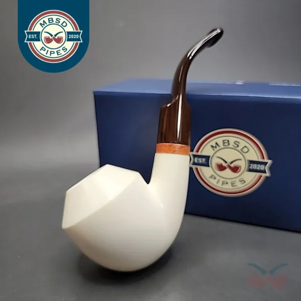MBSD Meerschaum Deluxe Bent Rhodesian Block Meerschaum Pipe, Briar-Mortise