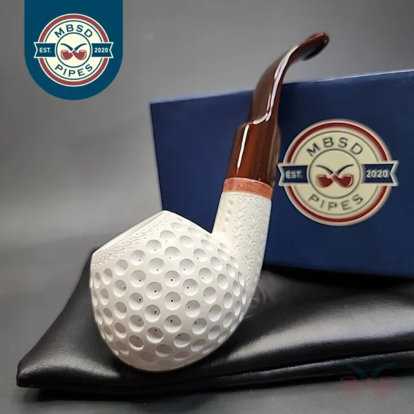 MBSD Meerschaum Deluxe Bent Brandy Block Meerschaum Pipe, Briar-Mortise