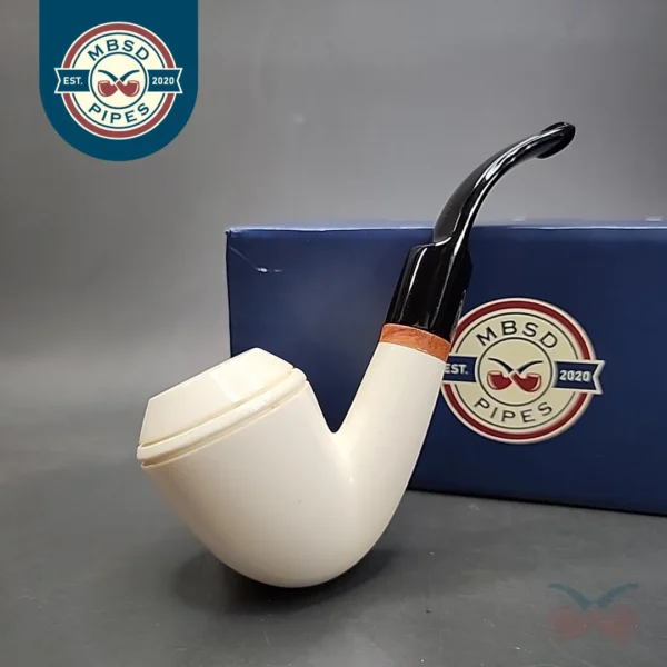 MBSD Meerschaum Deluxe Bent Rhodesian Block Meerschaum Pipe, Briar-Mortise [SOLD]