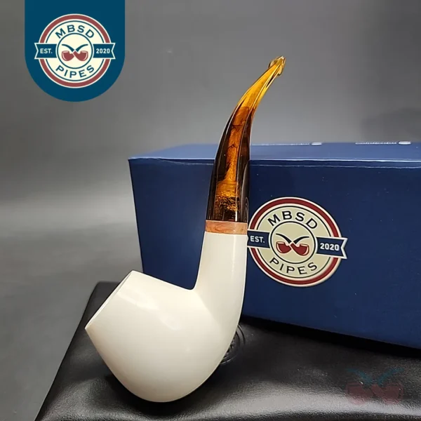 MBSD Meerschaum Deluxe Bent Brandy Block Meerschaum Pipe, Briar-Mortise